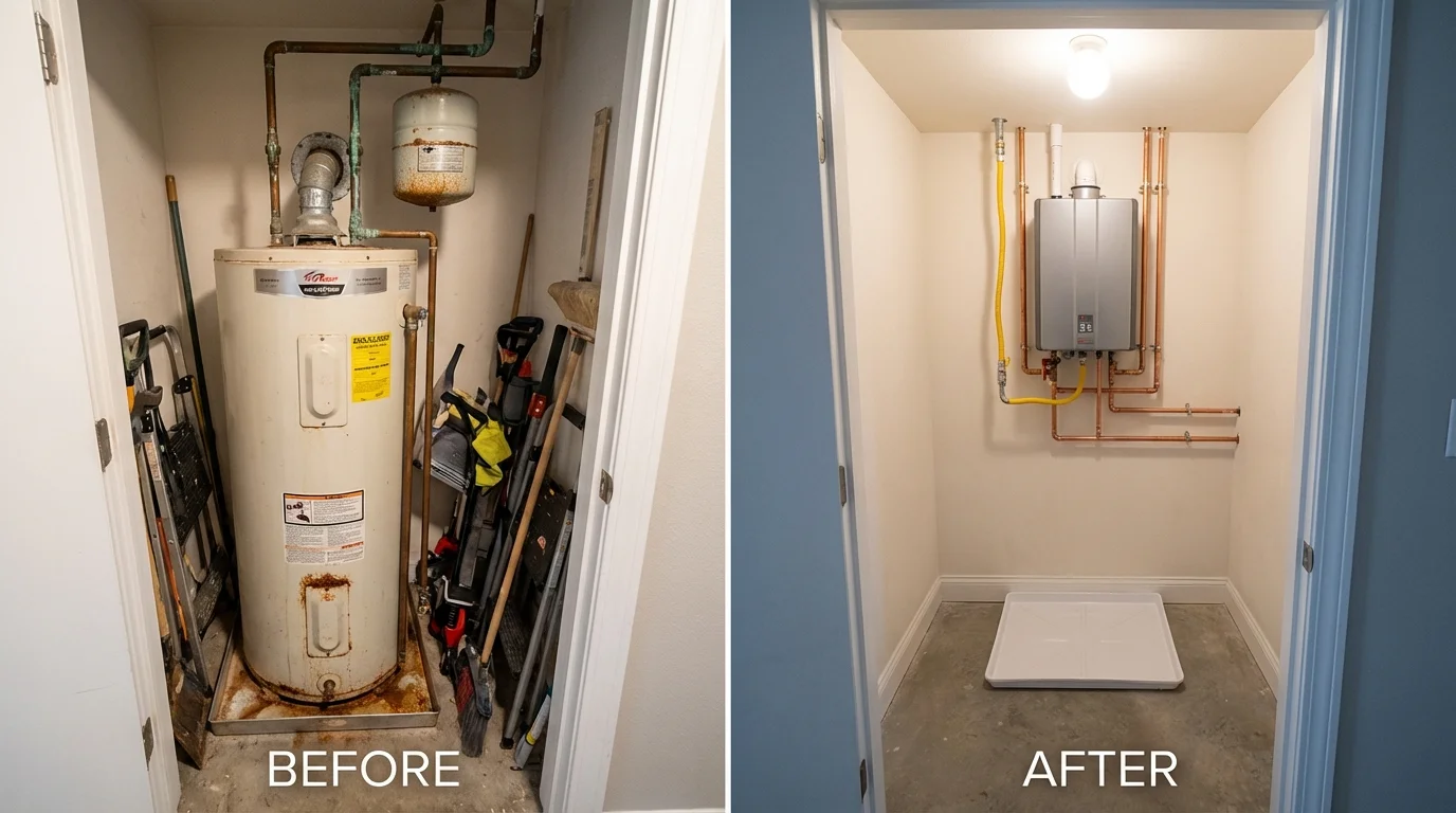 Tank water heater versus wall-mounted tankless unit comparison for Hellertown, PA homeowners