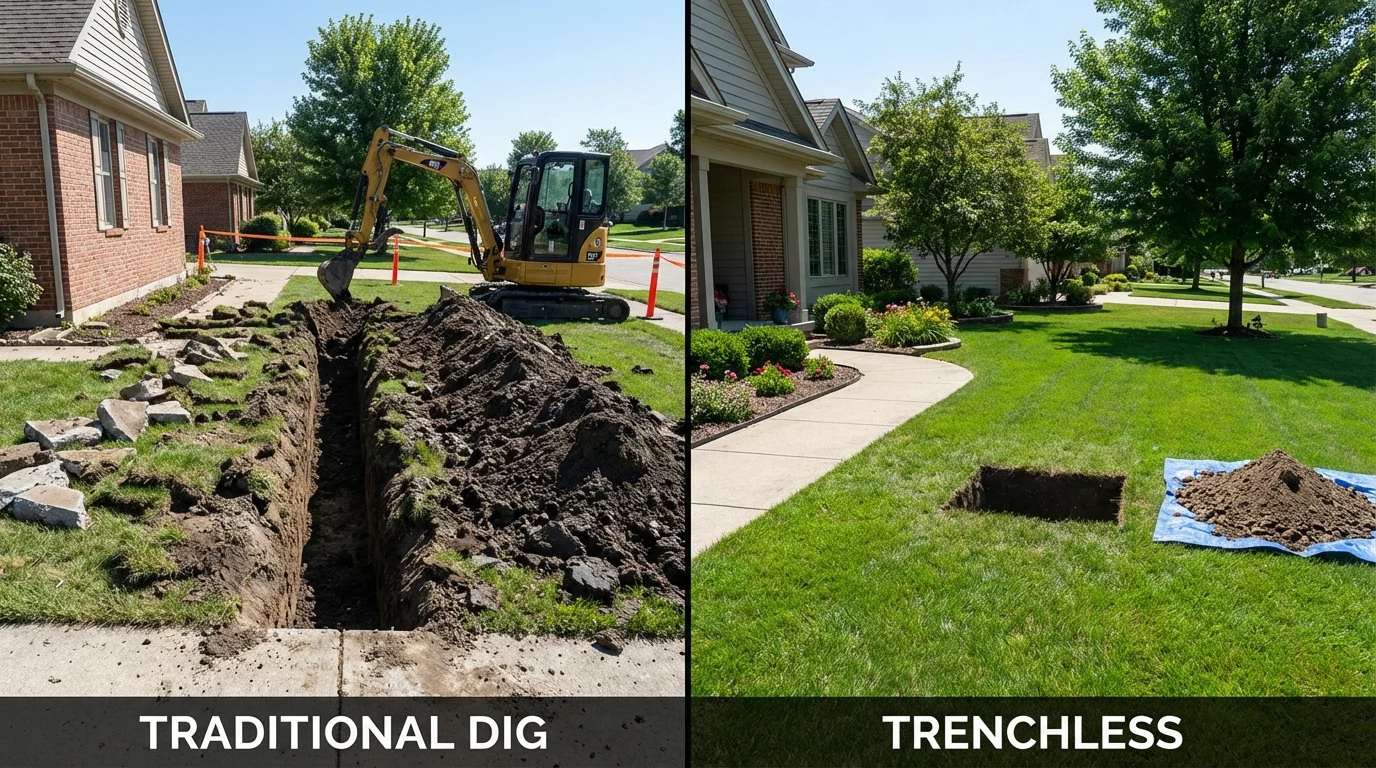 Trenchless sewer repair with minimal yard damage versus traditional excavation in Hellertown, PA
